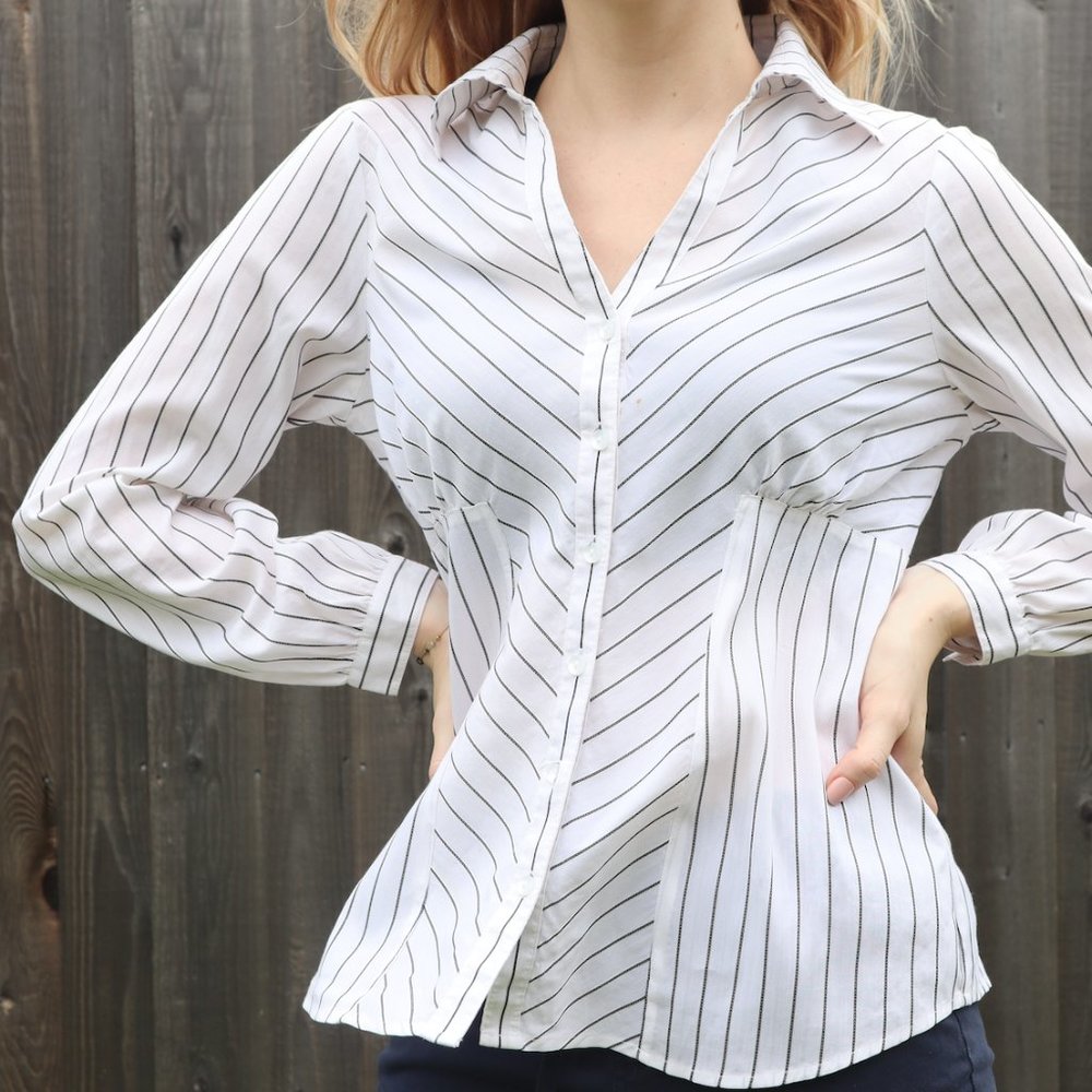 Botton-Down White Striped Blouse